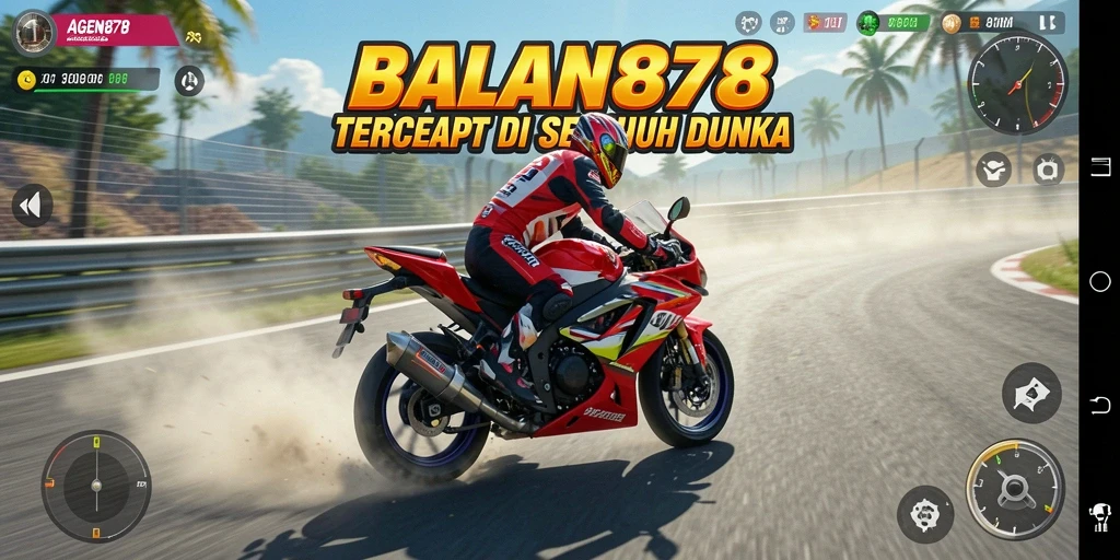 Screenshot gameplay AGEN878 menampilkan balapan motor yang seru.