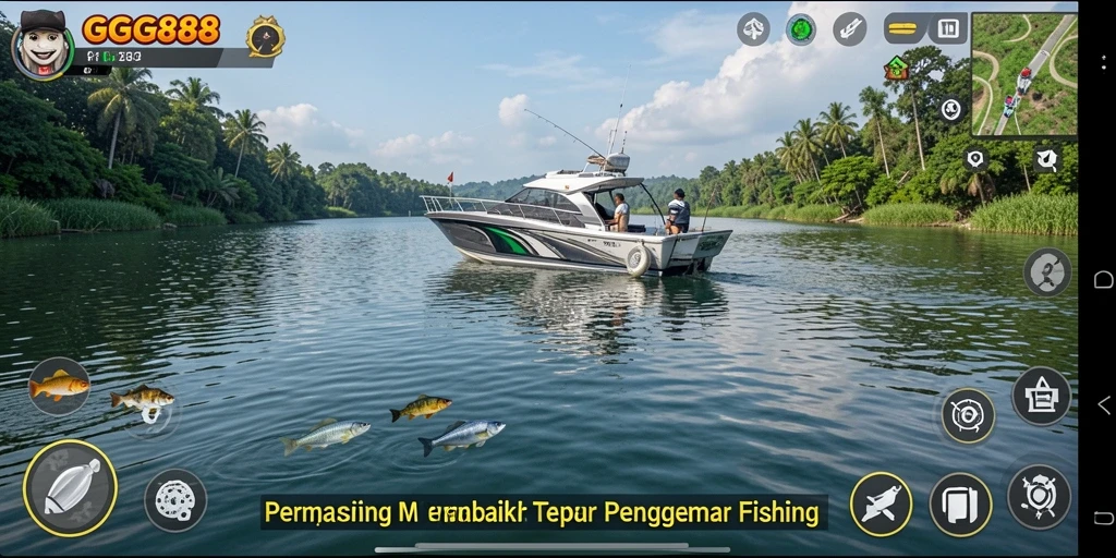 Screenshot GGG888 menunjukkan pengalaman memancing yang mendebarkan dengan ikan besar.