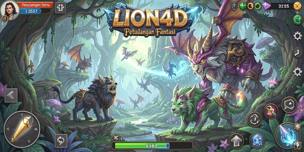 Screenshot utama LION4D menunjukkan aksi petualangan mendebarkan.