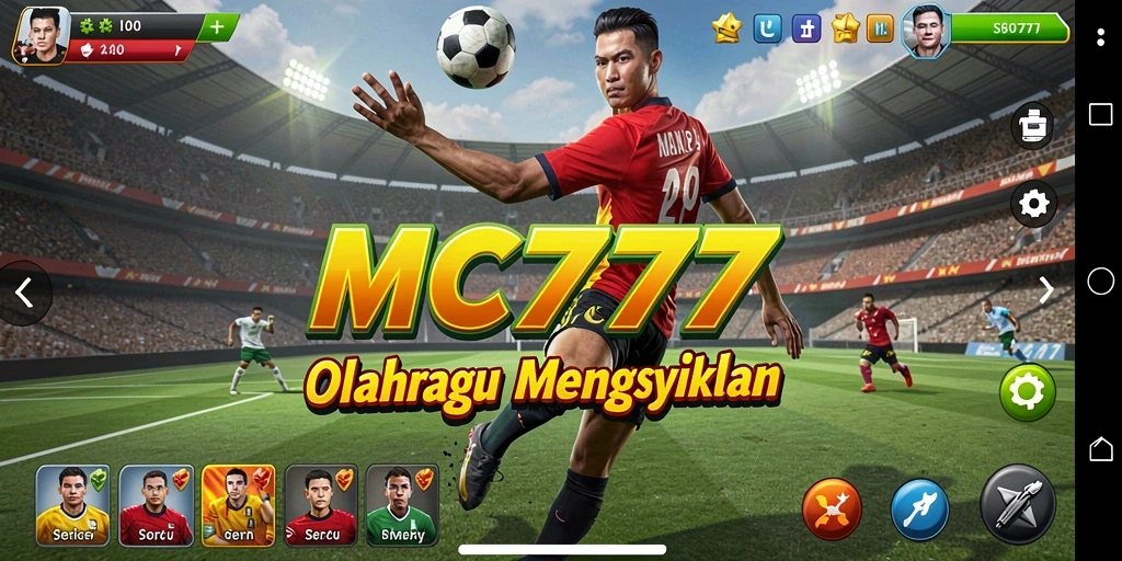 Tangkapan layar gameplay MC777 yang menunjukkan aksi olahraga yang mendebarkan.