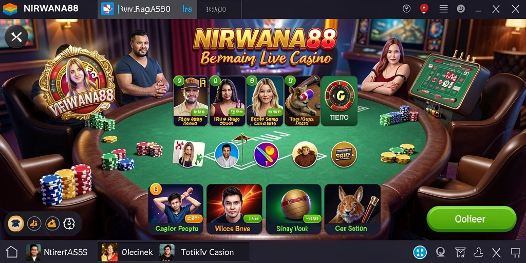 Gameplay NIRWANA88 menampilkan dealer live dan suasana kasino yang autentik.