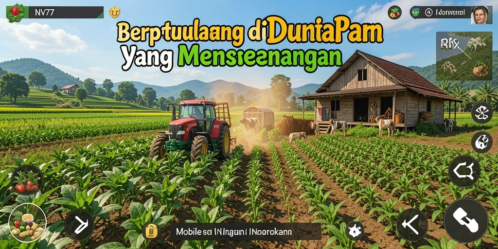 Tampilan gameplay <strong>NV77</strong> yang menarik dengan elemen pertanian yang kaya.