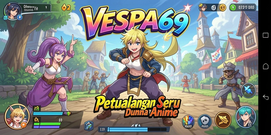 Gameplay seru VESPA69 yang penuh warna dan karakter anime.